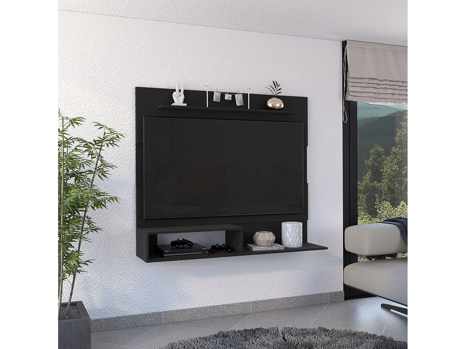 TUHOME CONCEPT Meuble TV mural Beijing de 140 cm, wengé