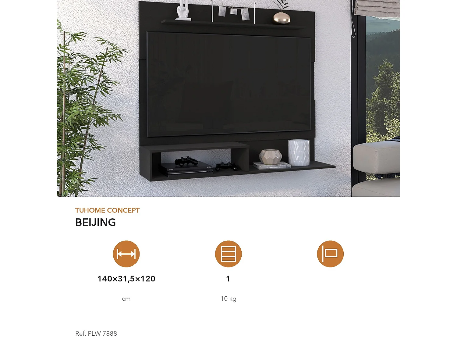 TUHOME CONCEPT Meuble TV mural Beijing de 140 cm, wengé