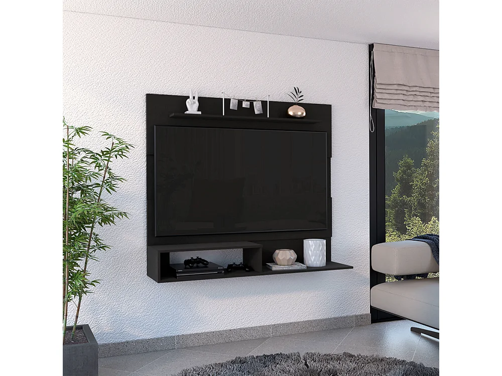 Painel de entretenimento de parede Beijing com prateleira superior, 19.88 cm X 139.7 cm X 31.49 cm , Preto