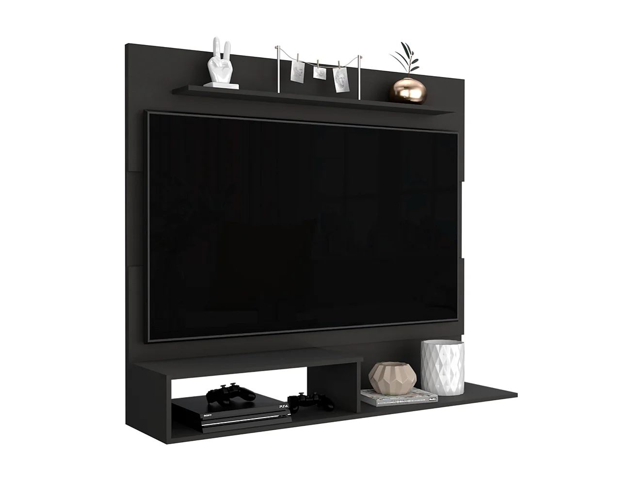 Painel de entretenimento de parede Beijing com prateleira superior, 19.88 cm X 139.7 cm X 31.49 cm , Preto