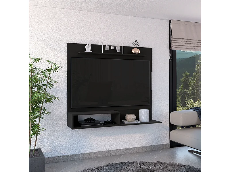 Painel de entretenimento de parede Beijing com prateleira superior, 19.88 cm X 139.7 cm X 31.49 cm , Preto