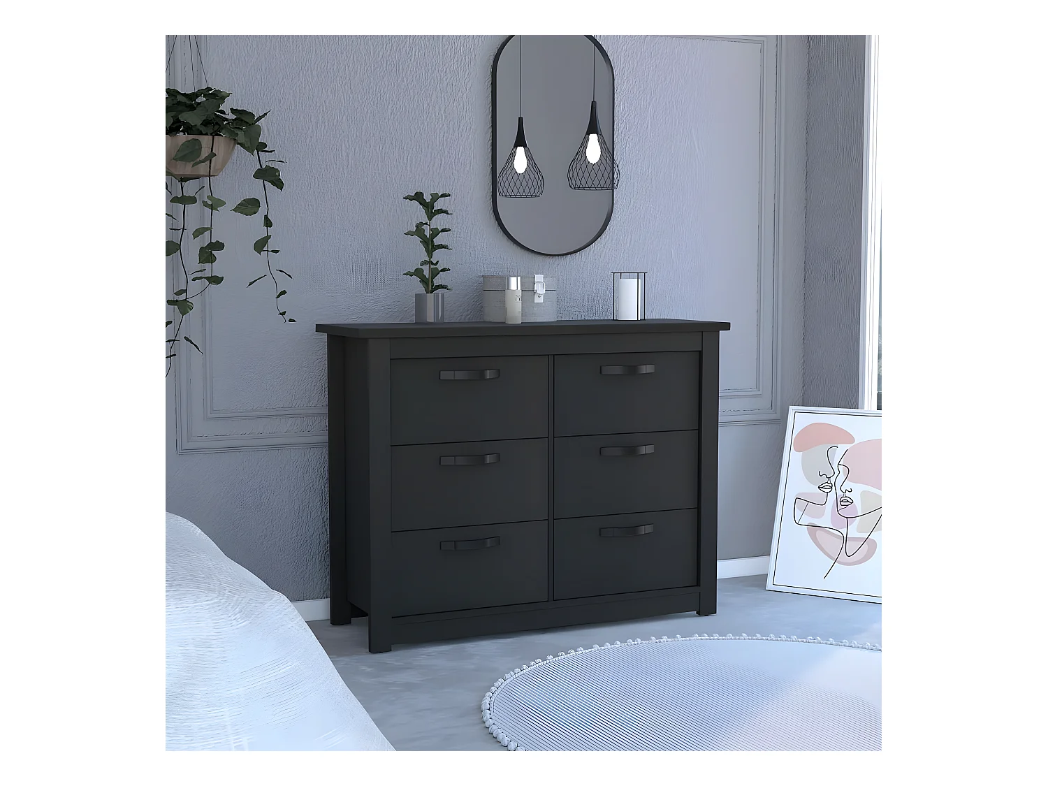 Double bourse avec 6 tiroirs 120 cm L x 40,7 cm P x 91,7 cm au noir