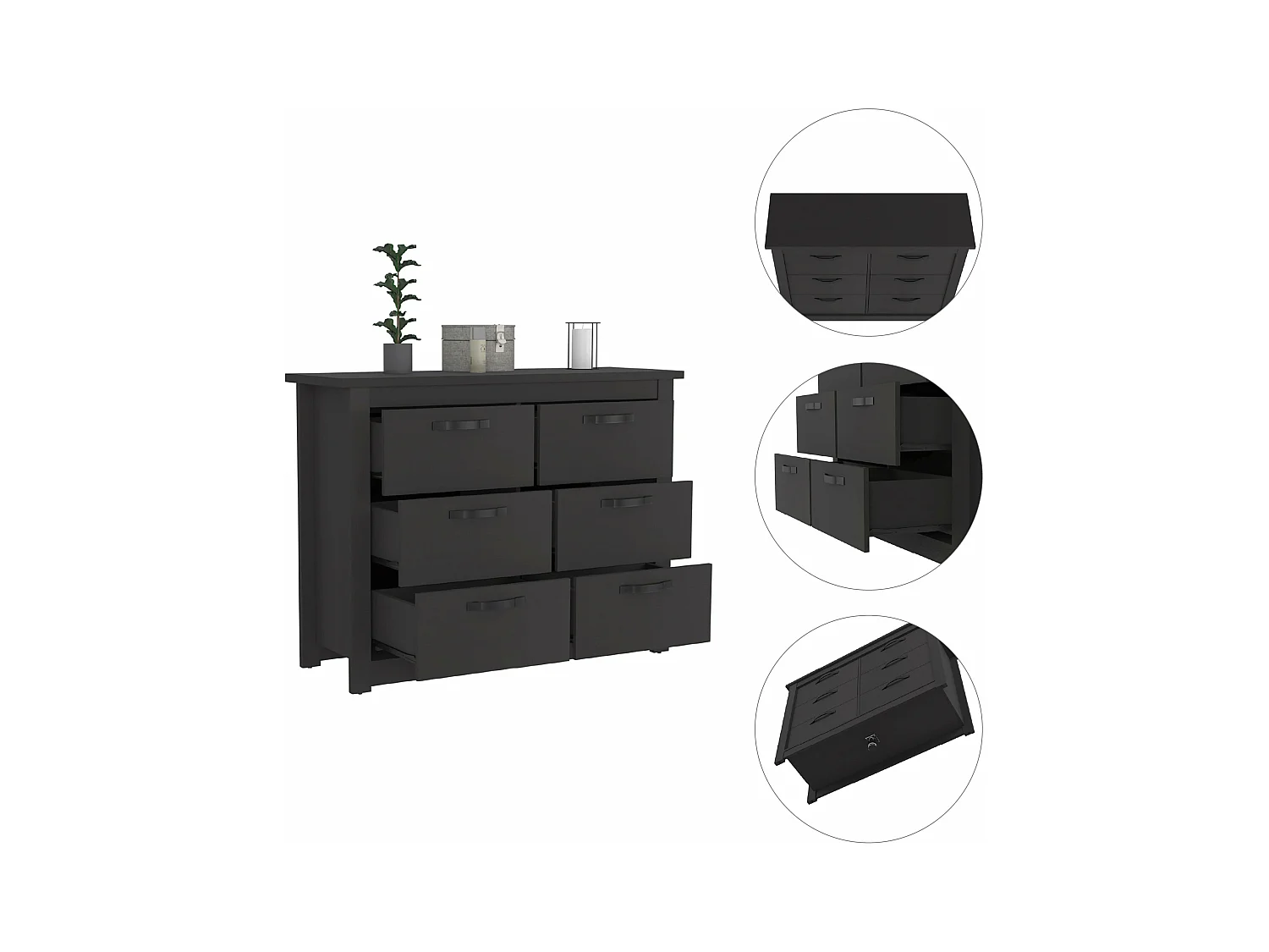 Double bourse avec 6 tiroirs 120 cm L x 40,7 cm P x 91,7 cm au noir