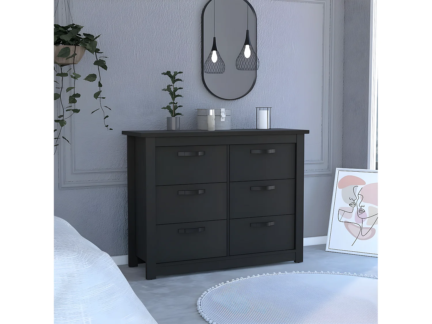 Cassettiera Becca a 6 cassetti, con maniglie in metallo 120CM L X 40,7CM P X 91,7CM L X 91,7CM H Nero