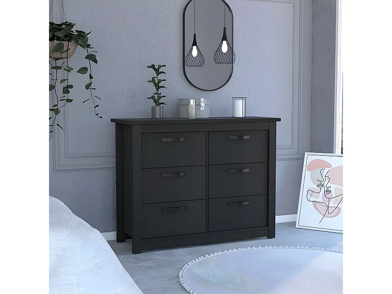 Cassettiera Becca a 6 cassetti, con maniglie in metallo 120CM L X 40,7CM P X 91,7CM L X 91,7CM H Nero