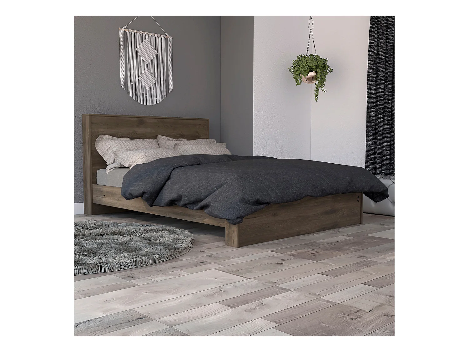 Cadre de lit complet, 150,4 cm L x 218,9 cm P x 98 cm A, Le noyer