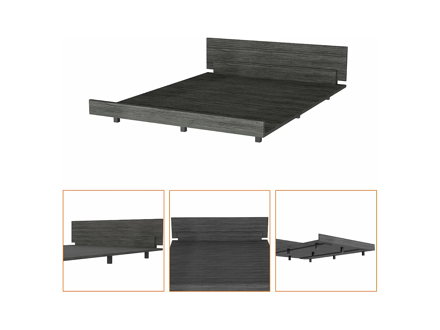 Cadre de lit Queen Kaia, 51,6 cm à x 212,5 cm P x 160 cm L, gris