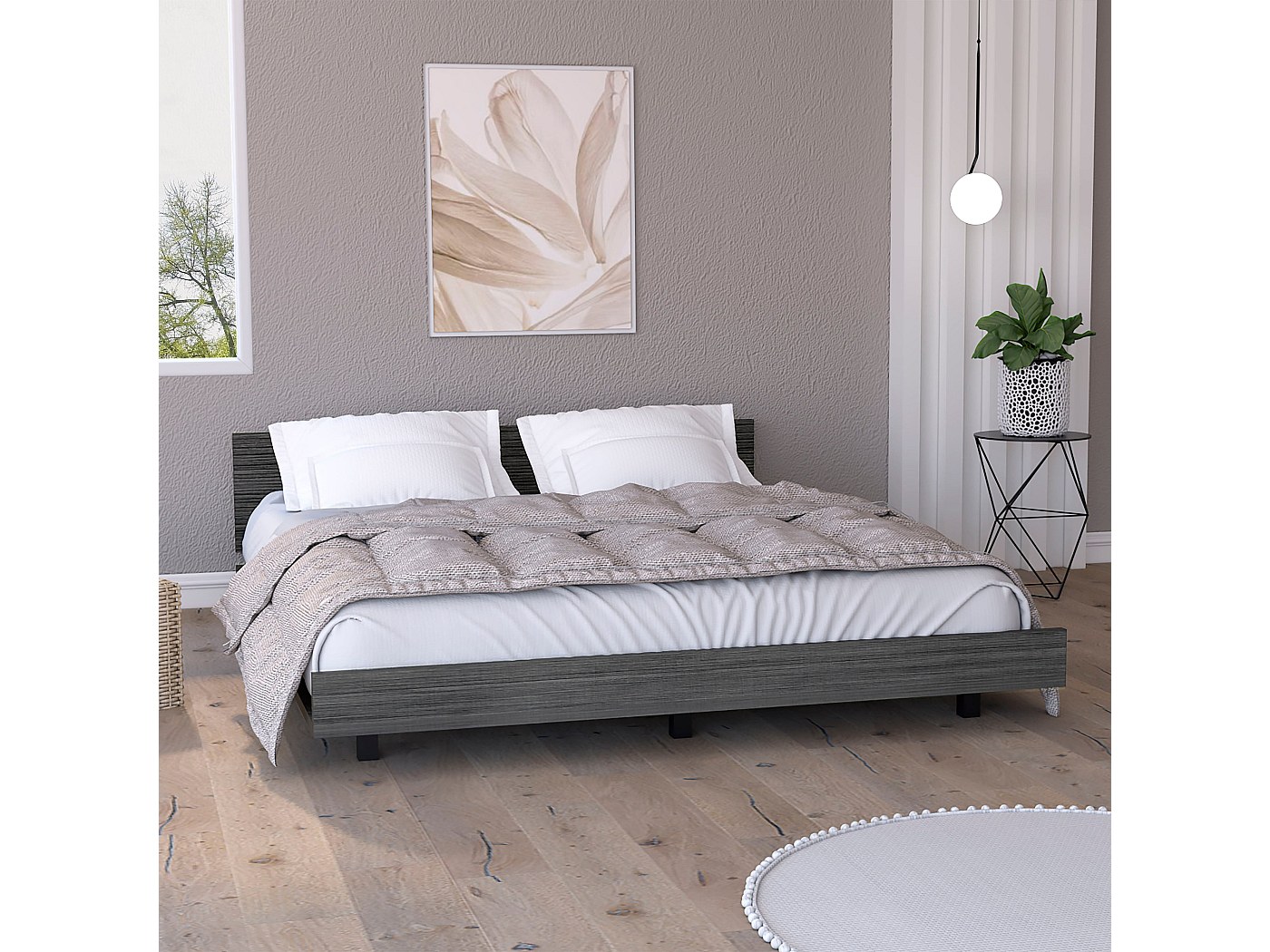 Letto A Testata Alta Imbottita Con Illuminazione A LED Letto Matrimoniale King Size / 2 Piazze 180 X 200 Cm Rivestimento In Tessuto Grigio Scuro 84846229
