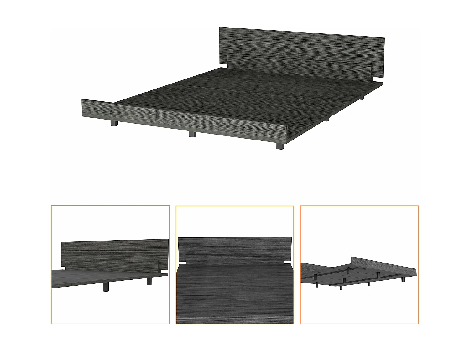 Base letto Kaia Queen, con struttura 51,6 cm H X 212,5 cm P X 160 cm L Rovere grigio