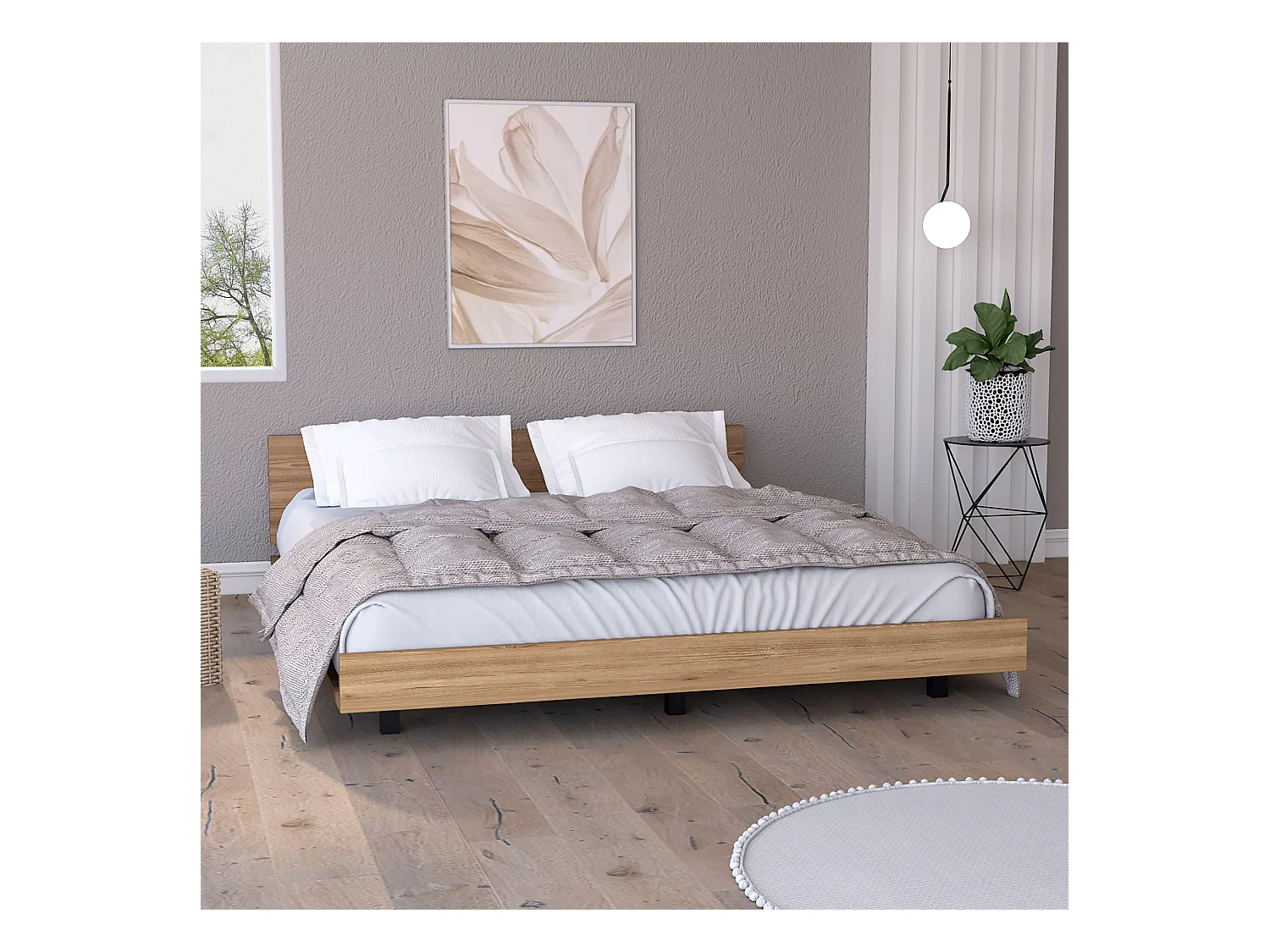 Cadre de lit Queen Kaia, 51,6 cm à x 212,5 cm P x 160 cm L, miel