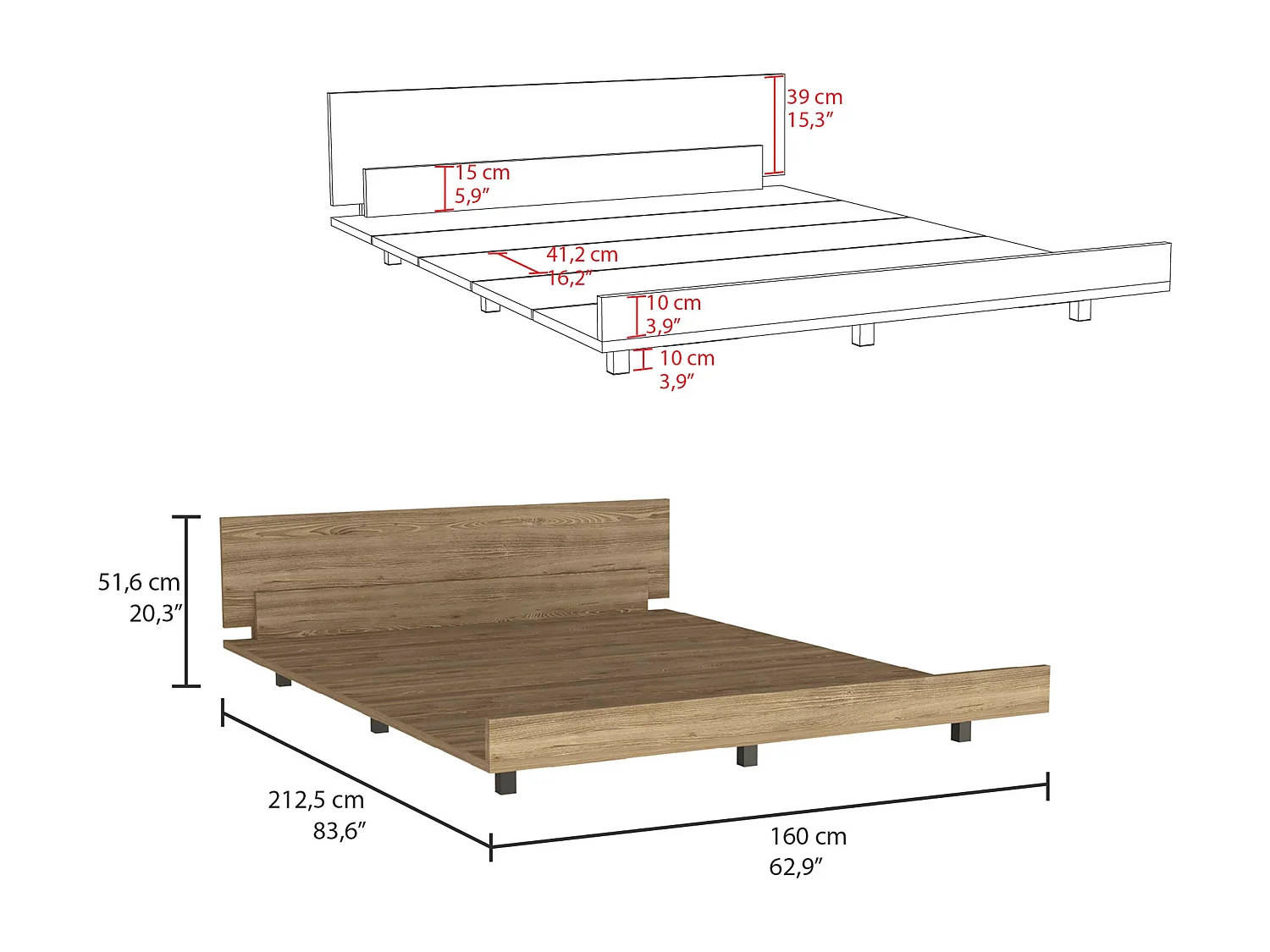 Base letto Queen Kaia, con struttura 51,6CM L X 212,5CM P X 160CM L Miele