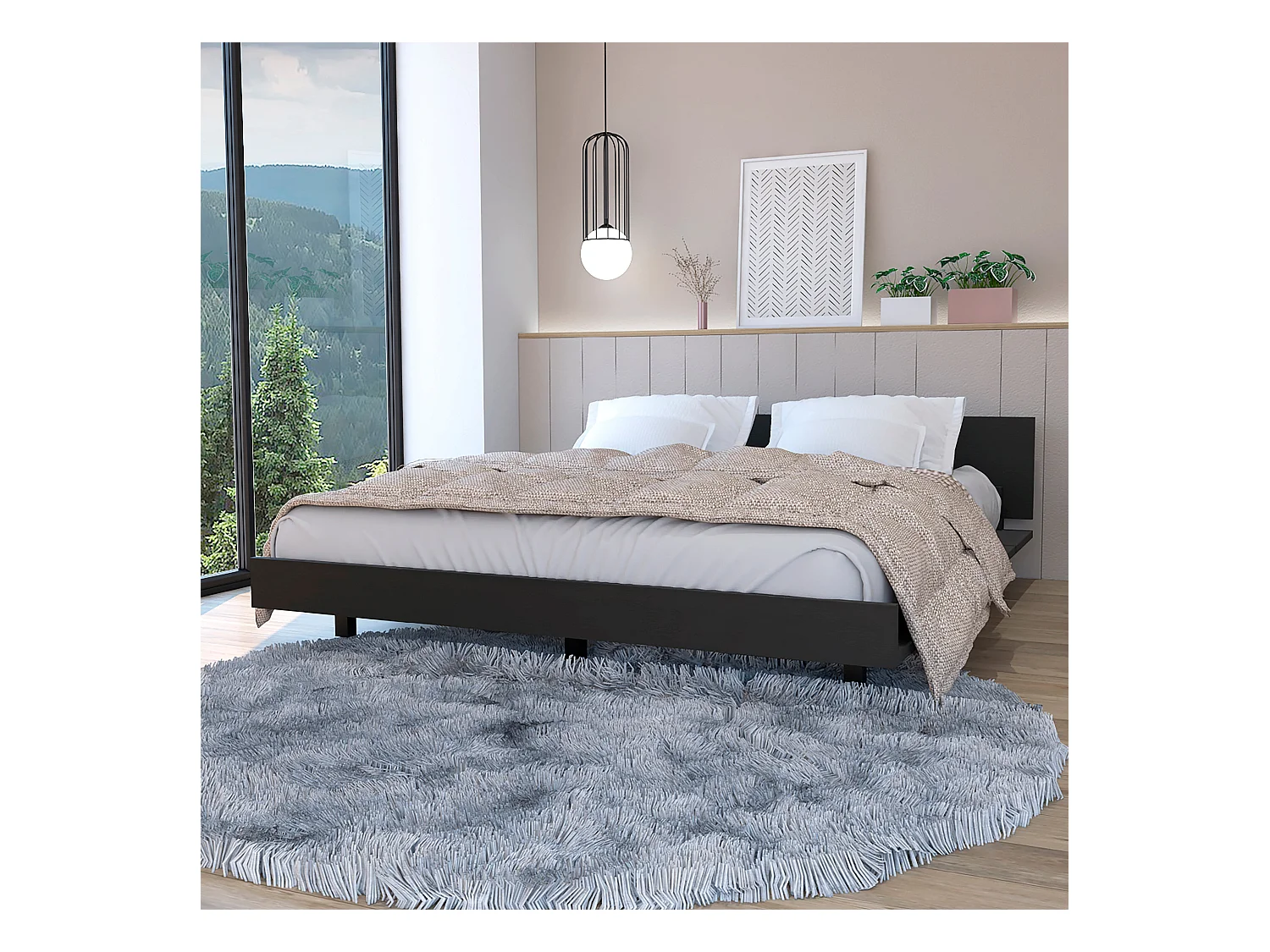 Cadre de lit Queen Kaia, 51,6 cm à x 212,5 cm P x 160 cm L, noir