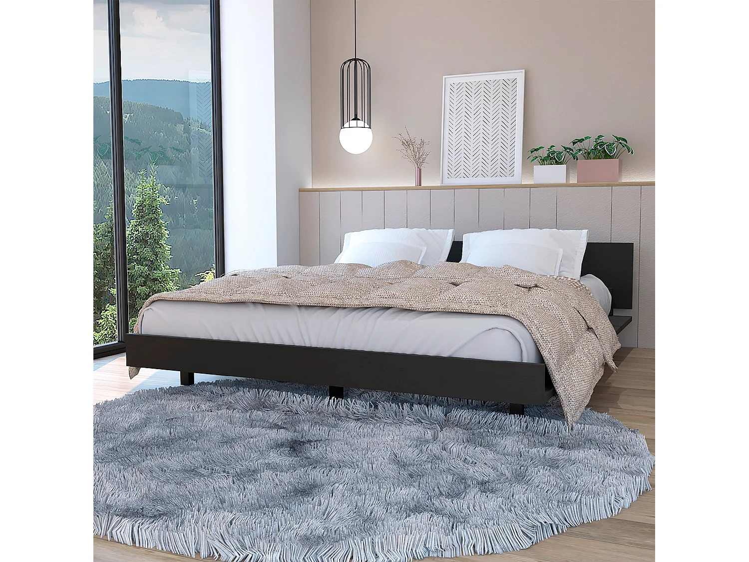 Base per letto matrimoniale Kaia, con struttura 51,6 cm L X 212,5 cm P X 160 cm L Nero