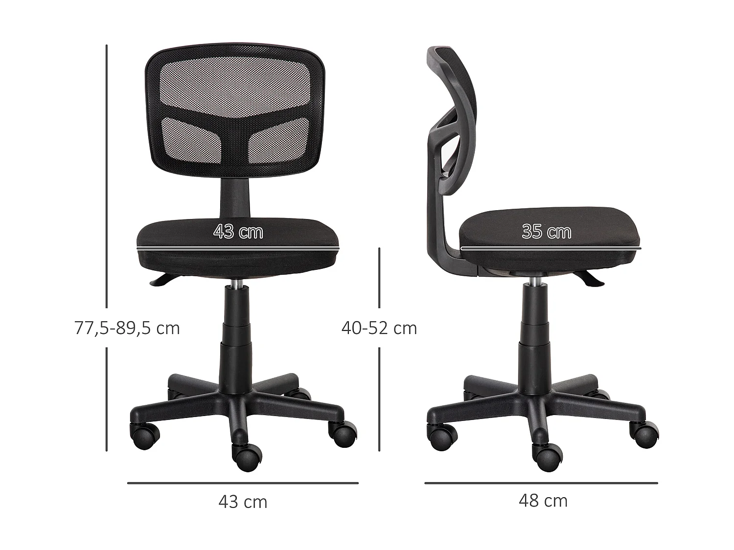 Silla de oficina negro 43x48x89.5 cm Vinsetto