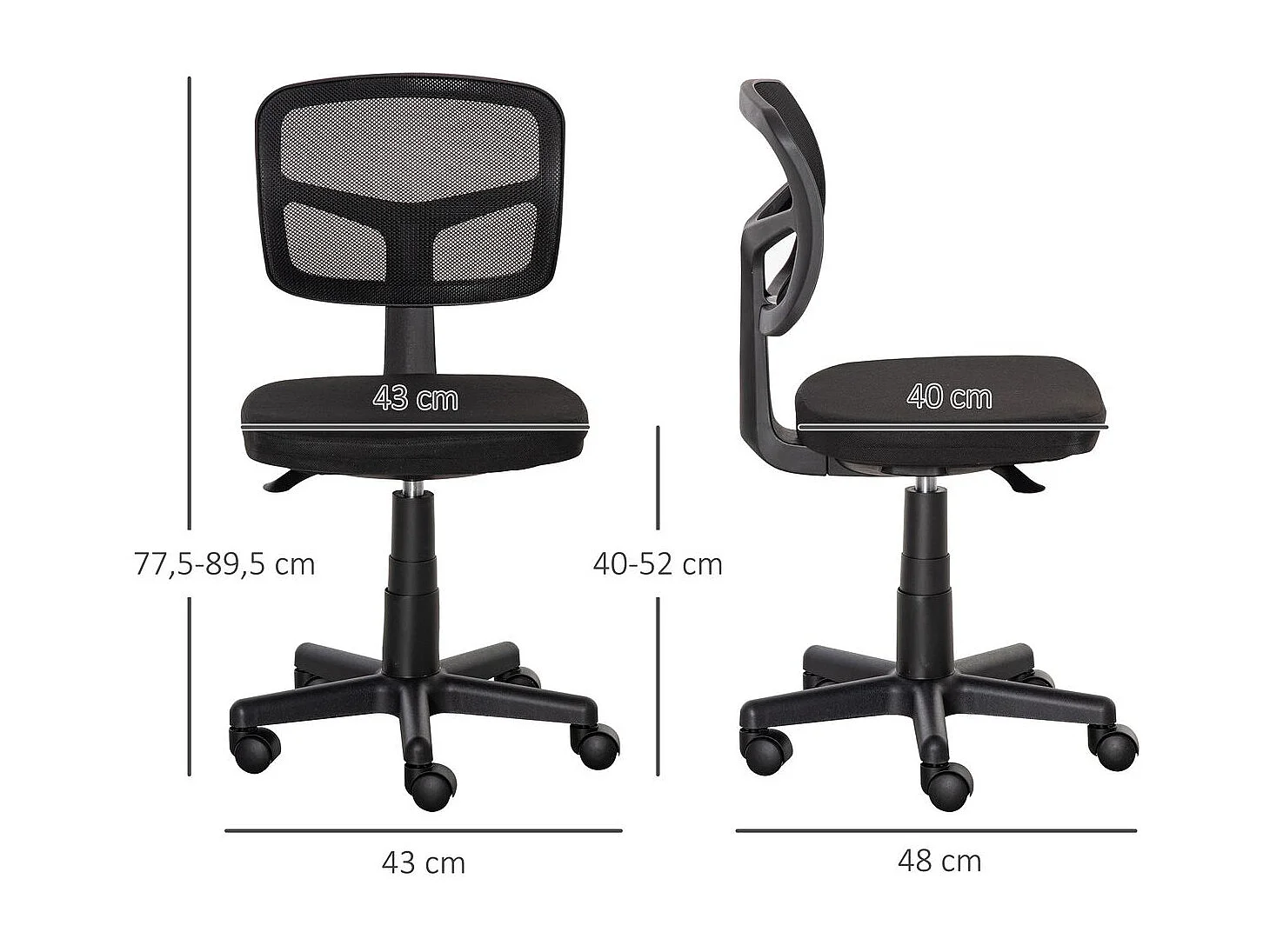 Silla de oficina negro 43x48x89.5 cm Vinsetto