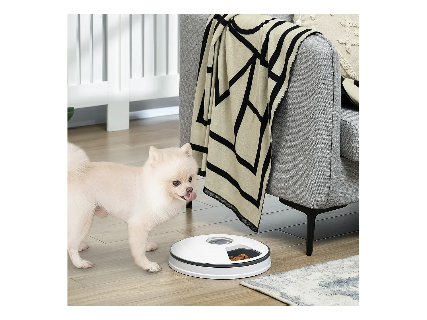 Distributeur de nourriture chat chien - distributeur automatique programmable - 6 compartiments - écran LED - fonction musicale intégrée - ABS gris blanc