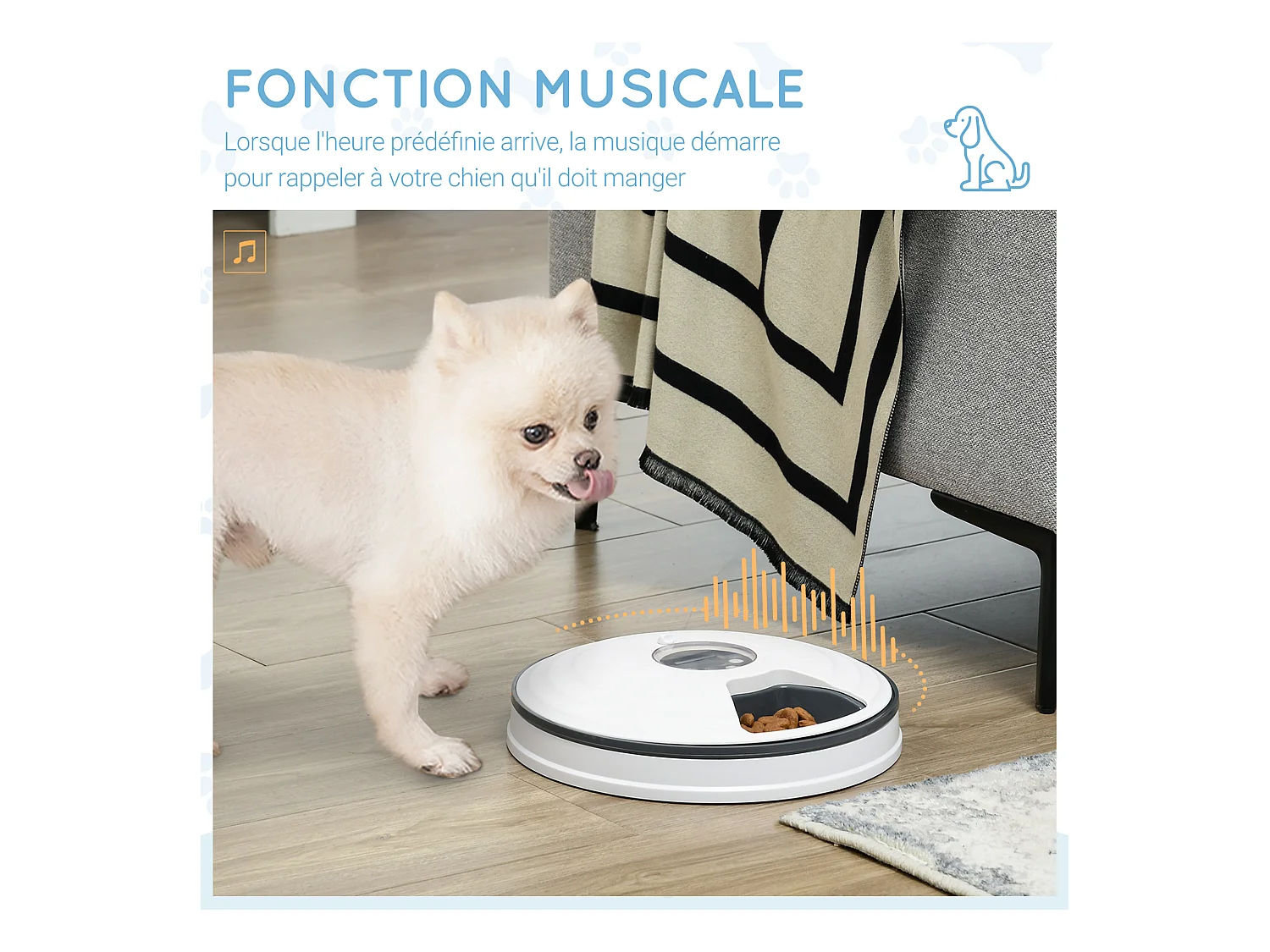 Distributeur de nourriture chat chien - distributeur automatique programmable - 6 compartiments - écran LED - fonction musicale intégrée - ABS gris blanc