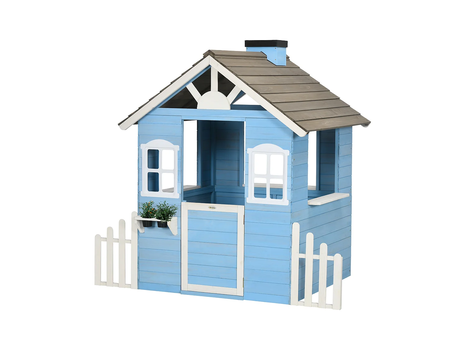 Maison de jeux enfant - jeu plein air maisonnette enfant - dim. 151L x 112l x 142H cm - bois sapin bleu blanc gris