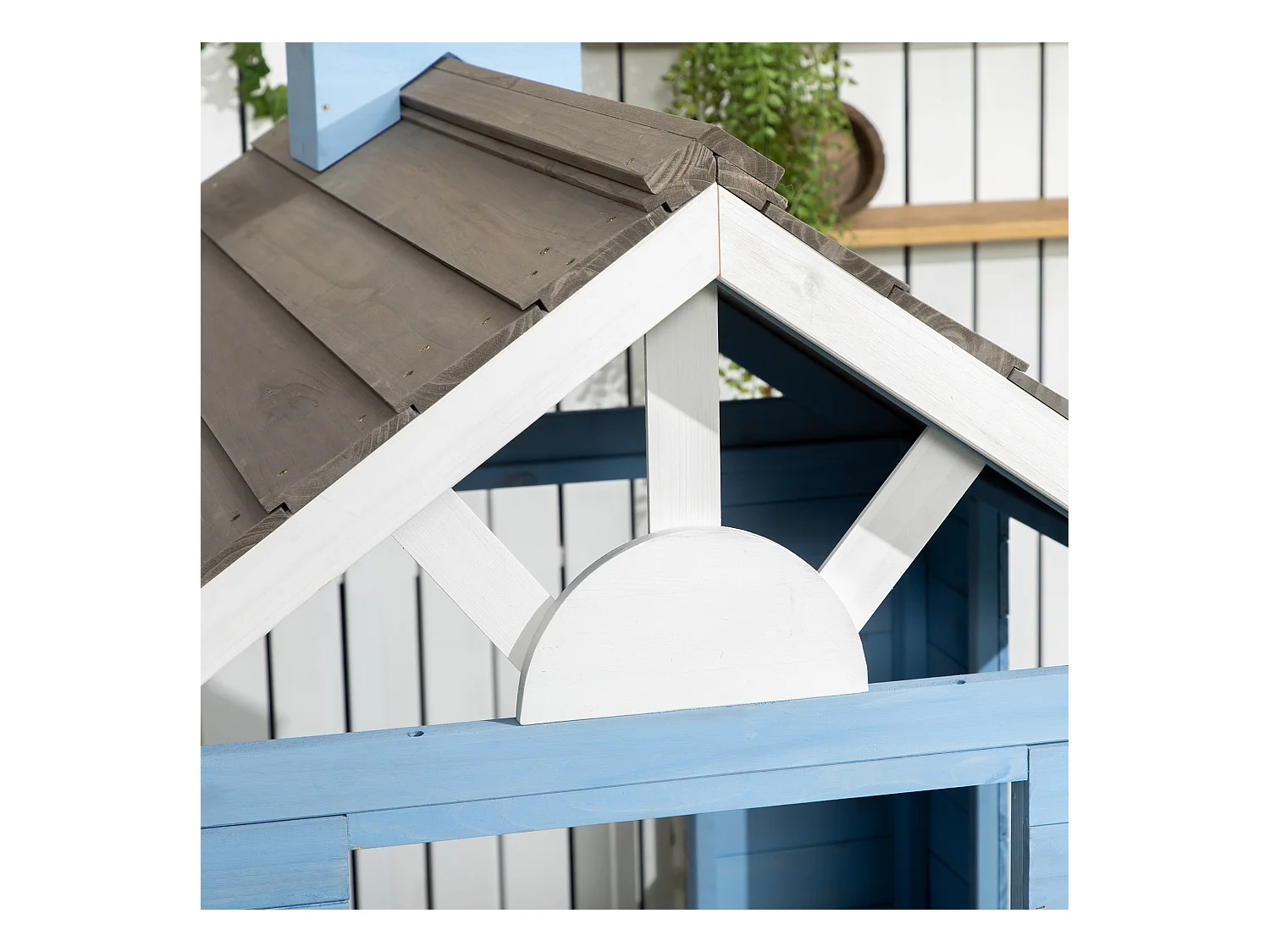 Maison de jeux enfant - jeu plein air maisonnette enfant - dim. 151L x 112l x 142H cm - bois sapin bleu blanc gris