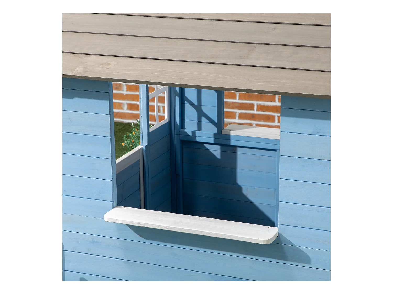 Maison de jeux enfant - jeu plein air maisonnette enfant - dim. 151L x 112l x 142H cm - bois sapin bleu blanc gris