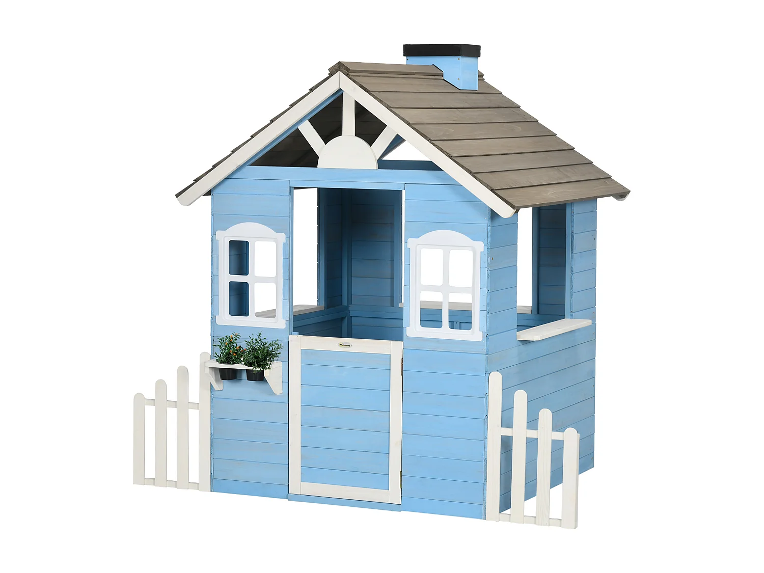 Maison de jeux enfant - jeu plein air maisonnette enfant - dim. 151L x 112l x 142H cm - bois sapin bleu blanc gris