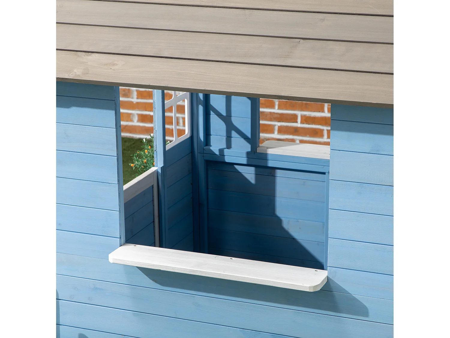 Maison de jeux enfant - jeu plein air maisonnette enfant - dim. 151L x 112l x 142H cm - bois sapin bleu blanc gris