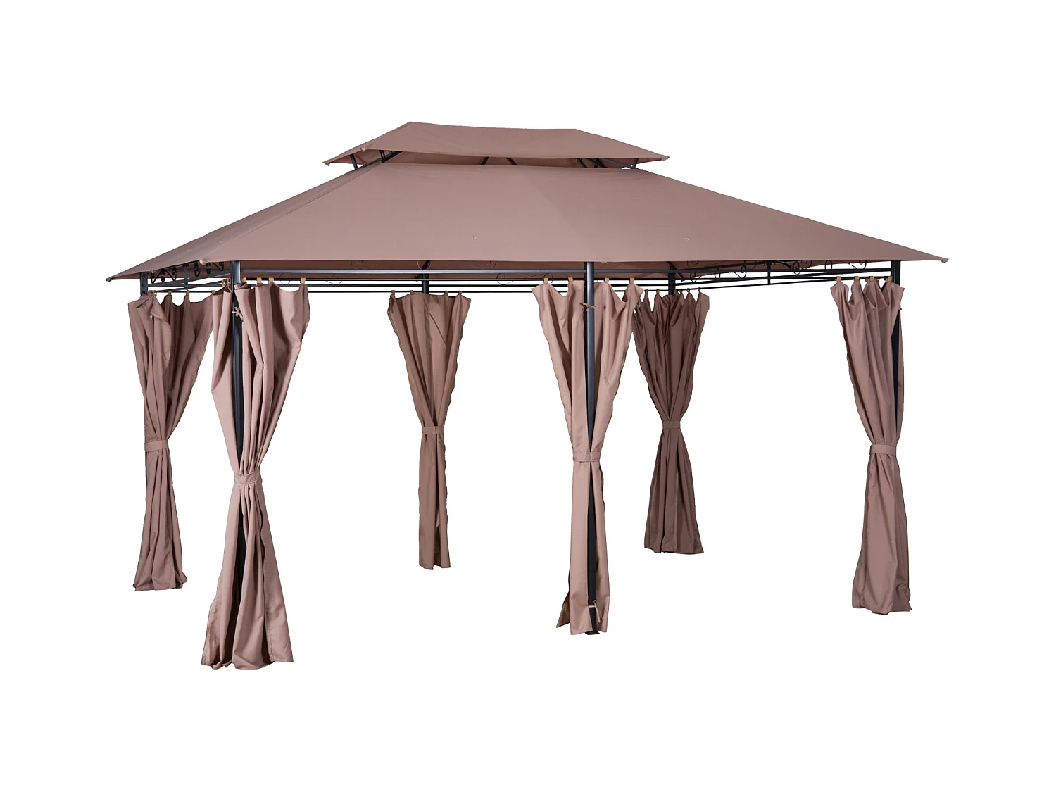 Tonnelle barnum pavillon de jardin style colonial double toit toiles latérales amovibles 3L x 4l x 2,65H m chocolat