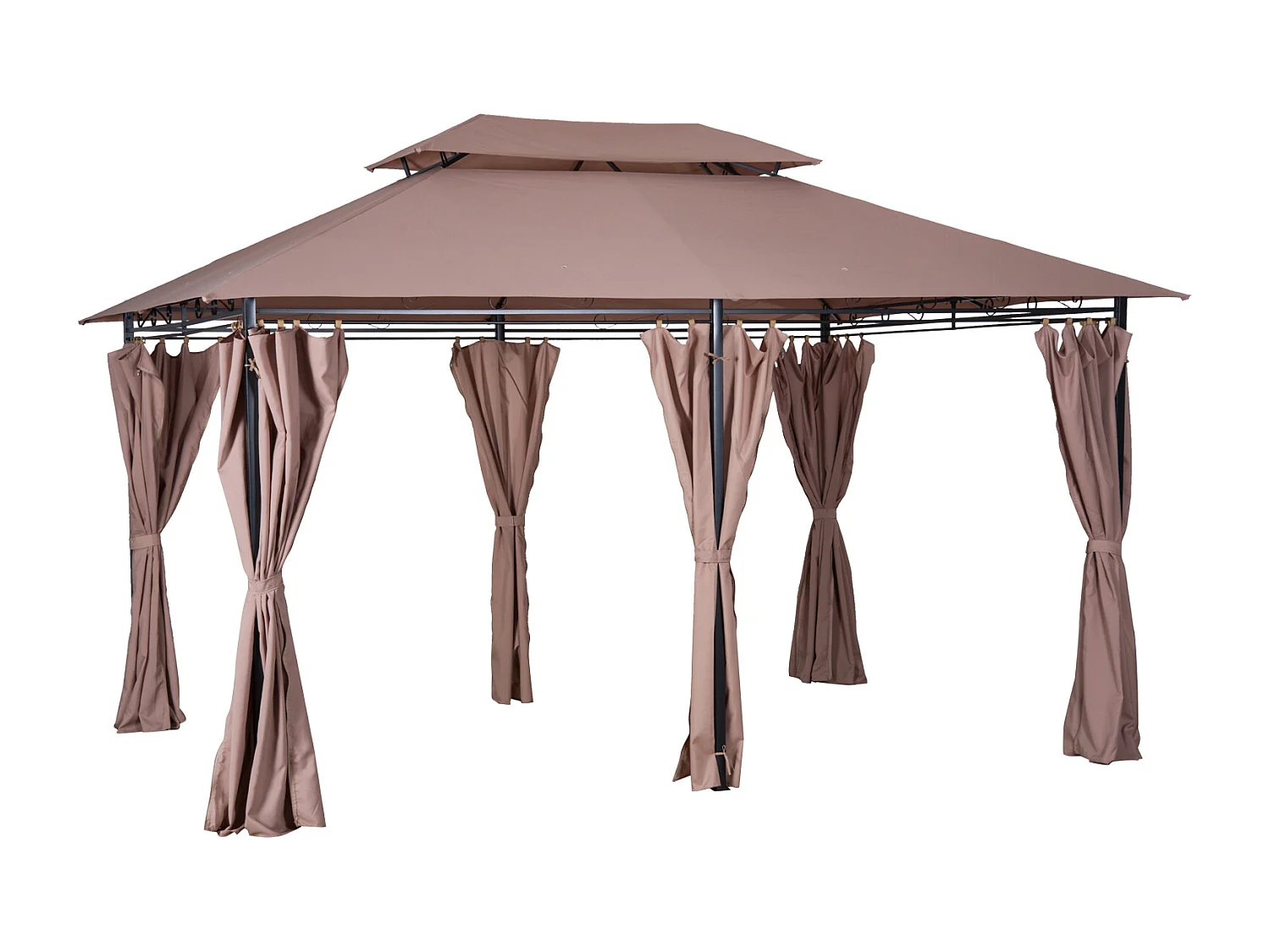 Tonnelle barnum pavillon de jardin style colonial double toit toiles latérales amovibles 3L x 4l x 2,65H m chocolat