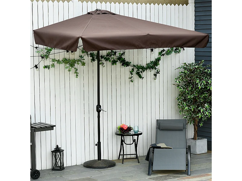 Demi parasol - parasol de balcon 5 entretoises métal dim. 2,3L x 1,3l x 2,49H m polyester haute densité chocolat