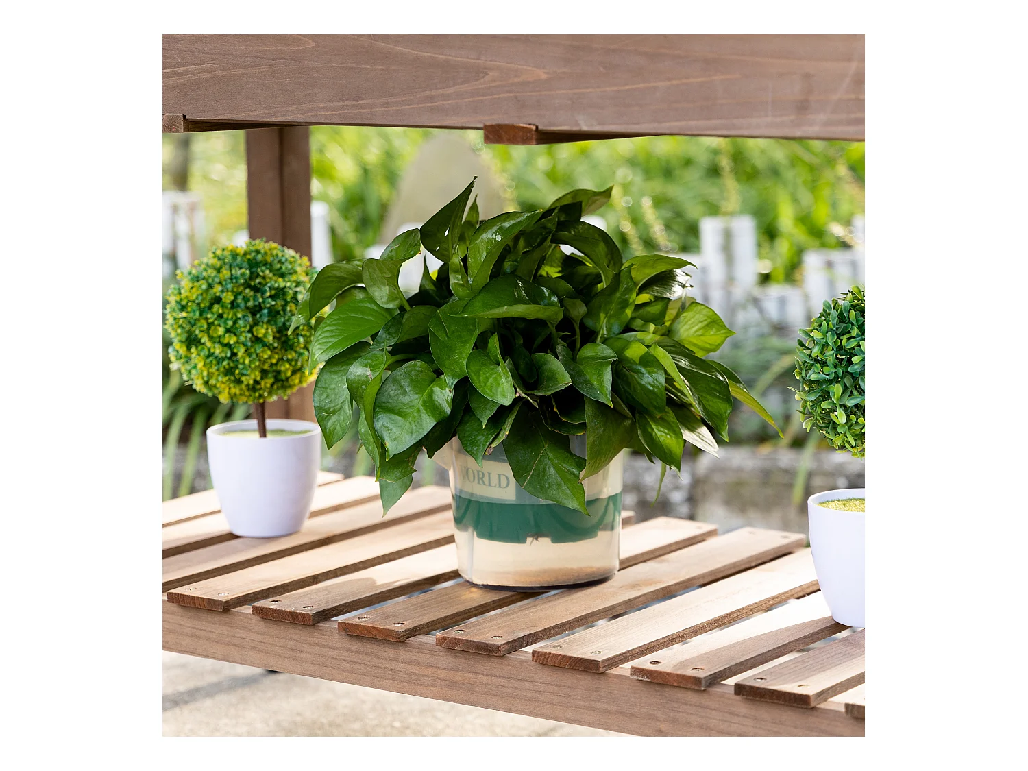 Jardinière sur pied - potager sur roulettes - étagère, tablette rabattable, inserts d'irrigation, feutre drainage - bois pré-huilé foncé