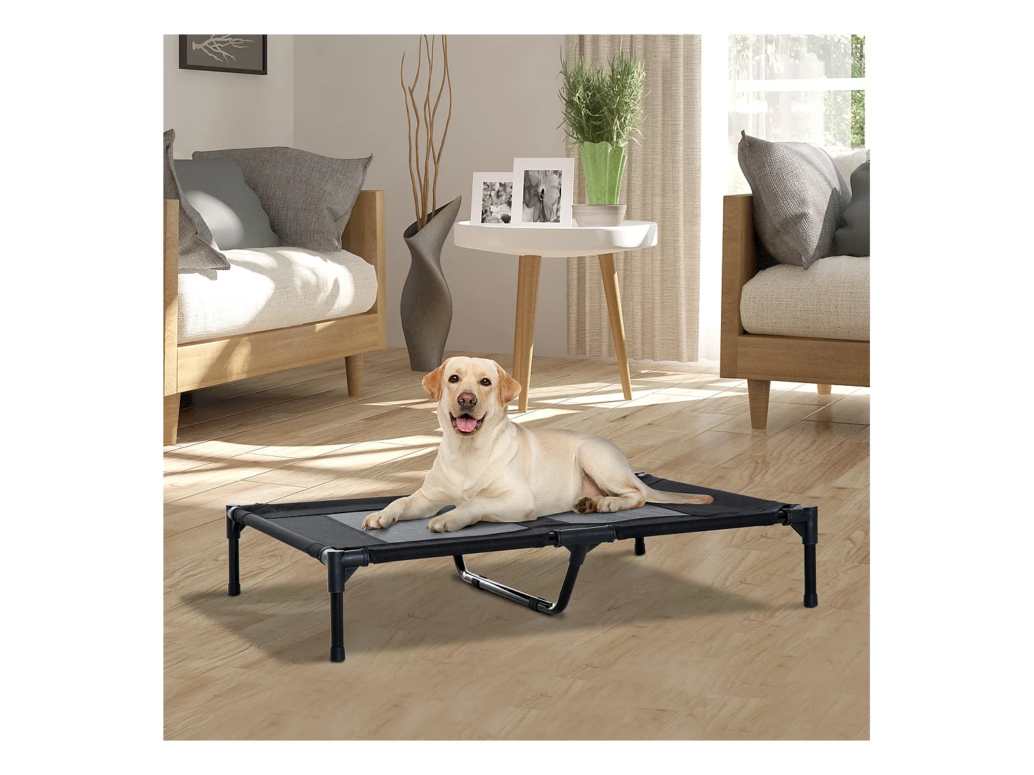 Lit sur pieds pour chien chat lit de camp animal lit surélevé Oxford textilène micro-perforé dim. 92L x 76l x 18H cm noir