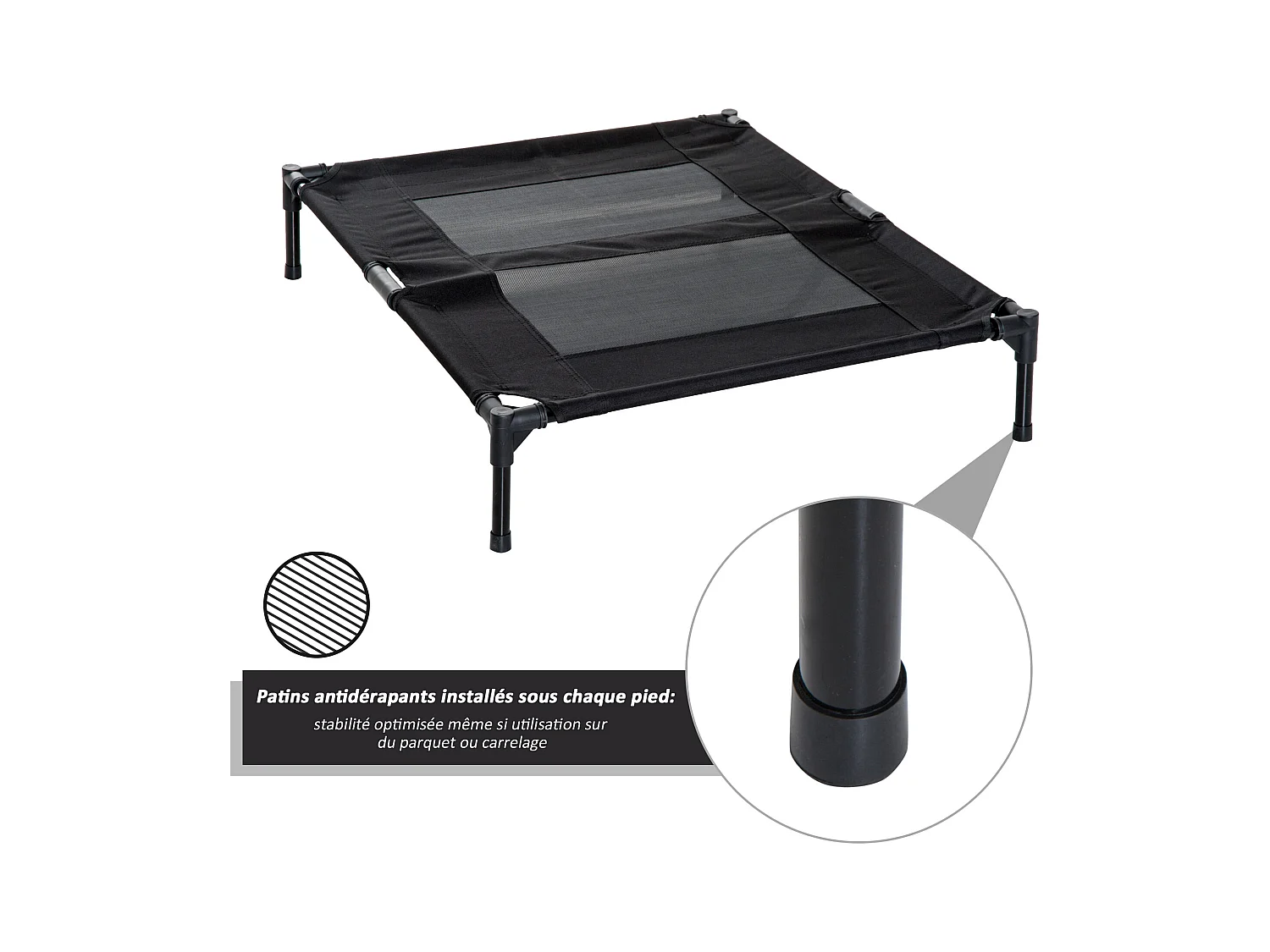 Lit sur pieds pour chien chat lit de camp animal lit surélevé Oxford textilène micro-perforé dim. 92L x 76l x 18H cm noir