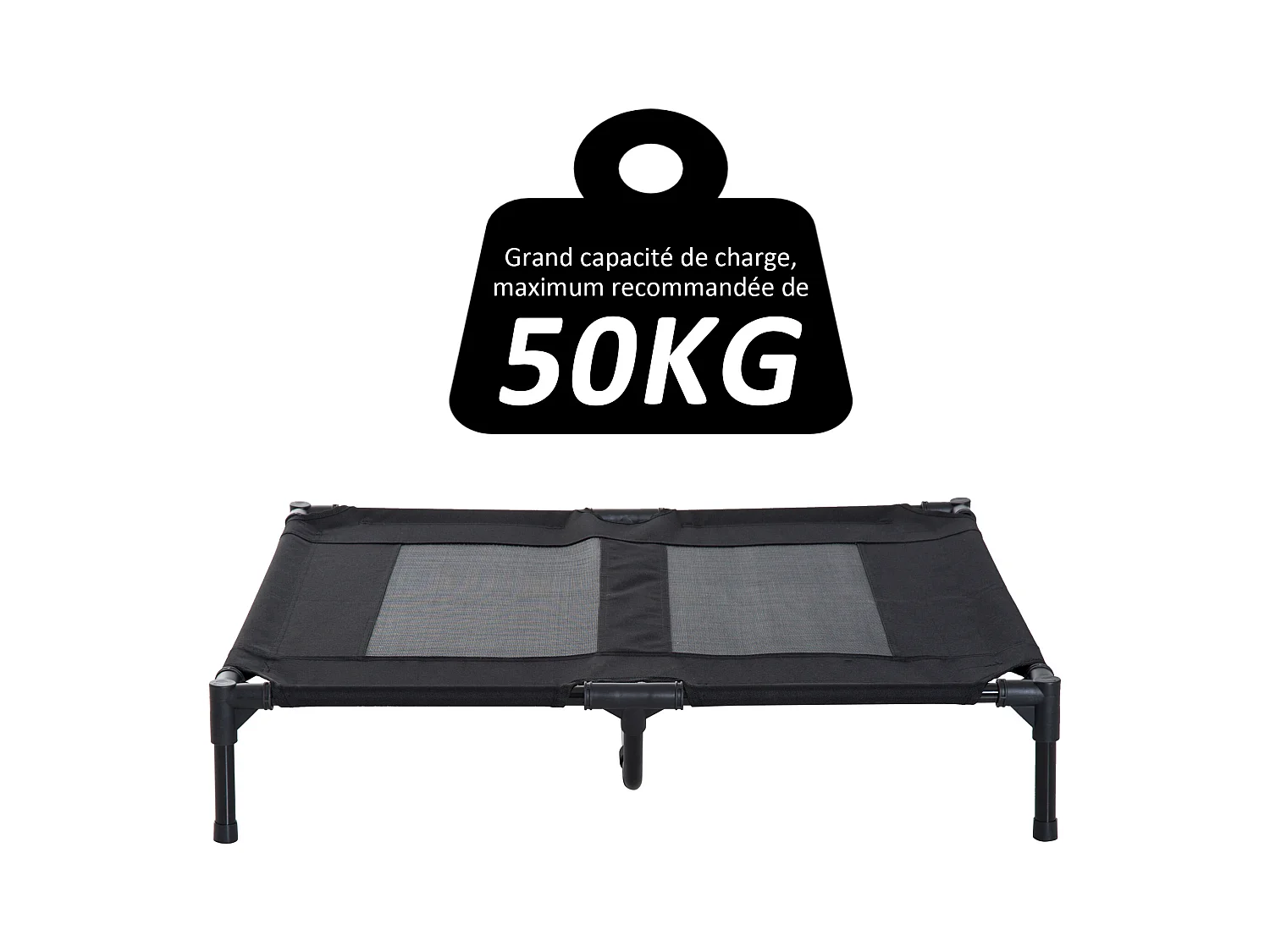 Lit sur pieds pour chien chat lit de camp animal lit surélevé Oxford textilène micro-perforé dim. 92L x 76l x 18H cm noir