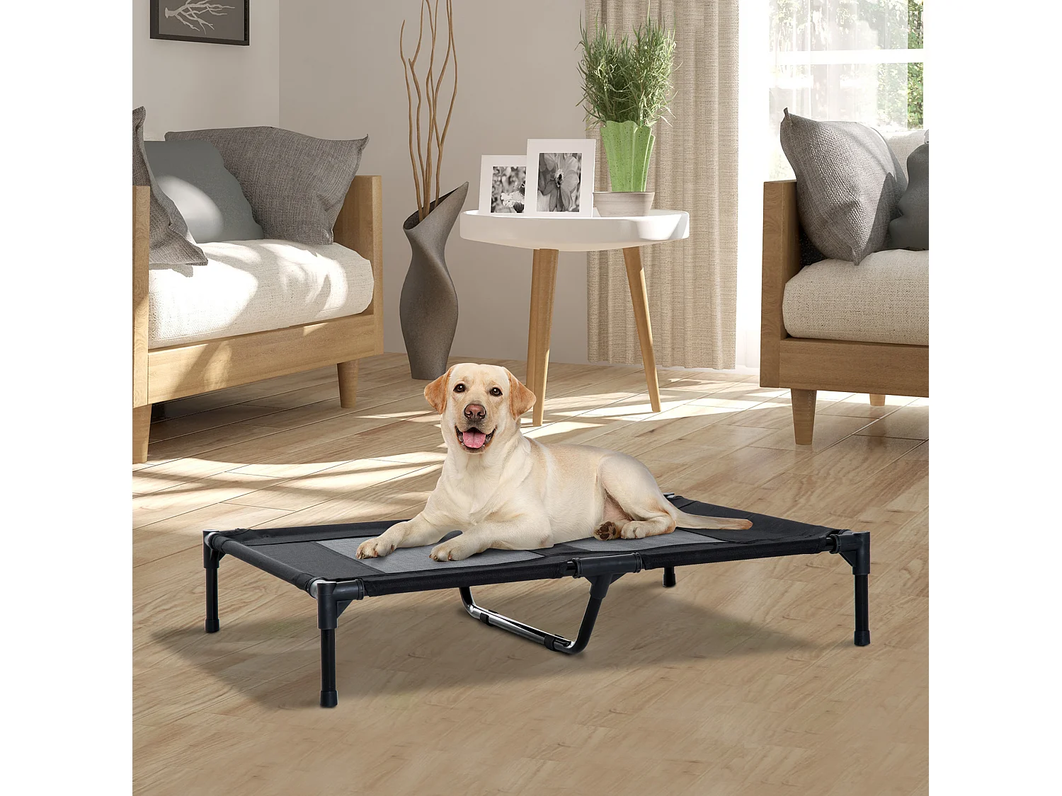 Lit sur pieds pour chien chat lit de camp animal lit surélevé Oxford textilène micro-perforé dim. 92L x 76l x 18H cm noir