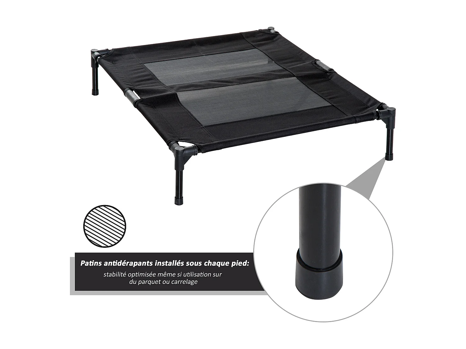 Lit sur pieds pour chien chat lit de camp animal lit surélevé Oxford textilène micro-perforé dim. 92L x 76l x 18H cm noir