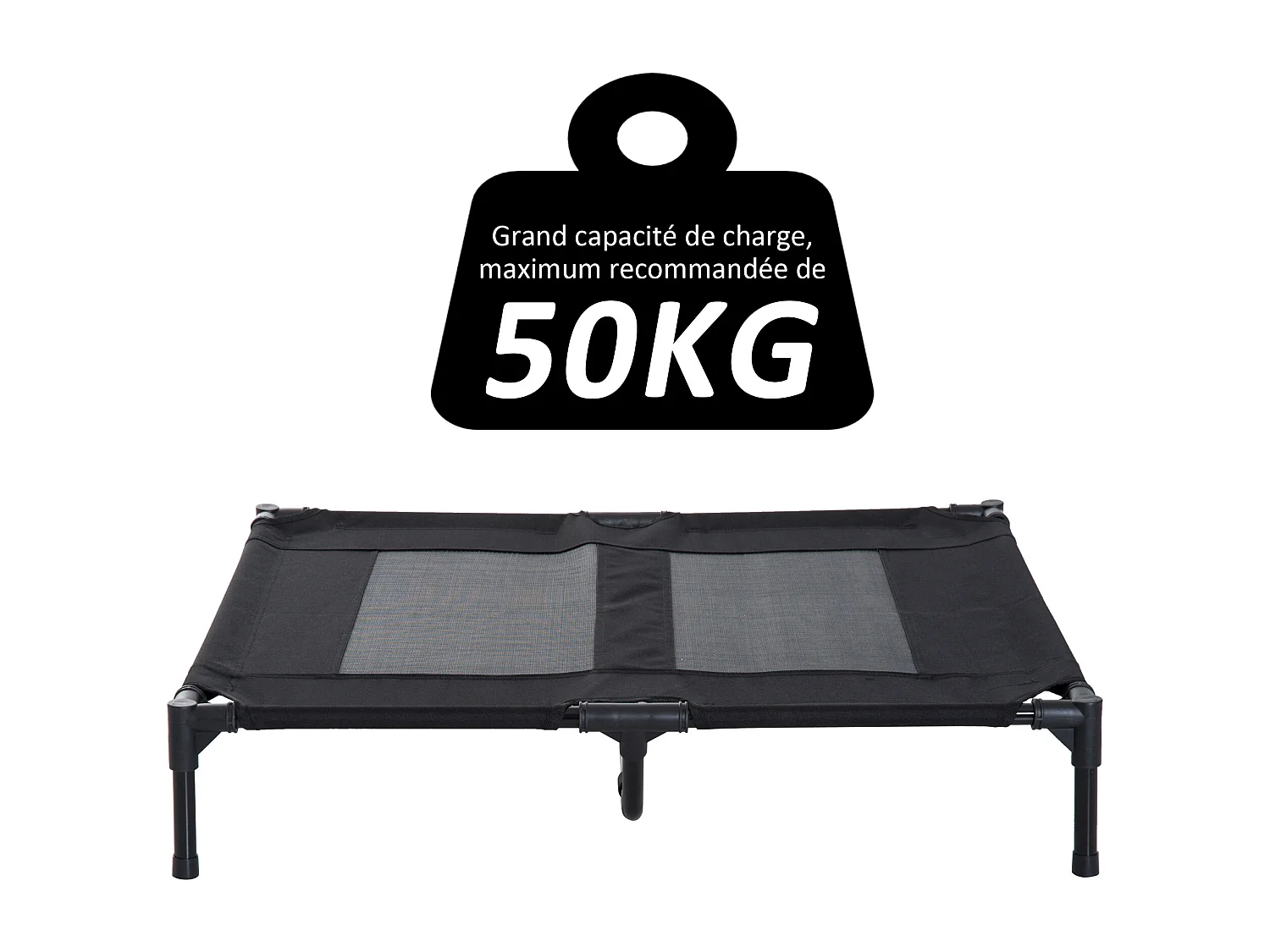 Lit sur pieds pour chien chat lit de camp animal lit surélevé Oxford textilène micro-perforé dim. 92L x 76l x 18H cm noir