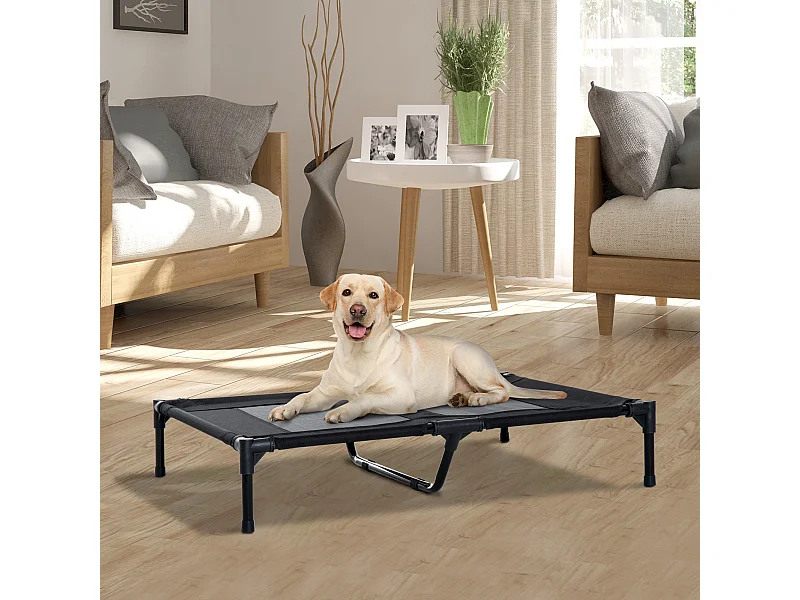 Lit sur pieds pour chien chat lit de camp animal lit surélevé Oxford textilène micro-perforé dim. 92L x 76l x 18H cm noir