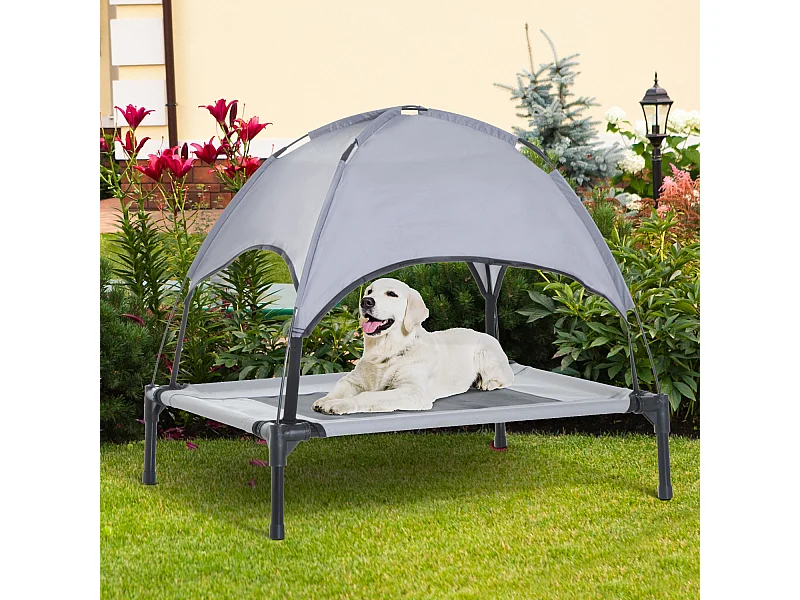 Lit pour chien chat ur pied lit de camp lit urélevé rafraîchiant velum anti-UV Oxford micro-perforé paraol et ac de tranport inclu dim. 61L x 46l x 61H cm gri noir