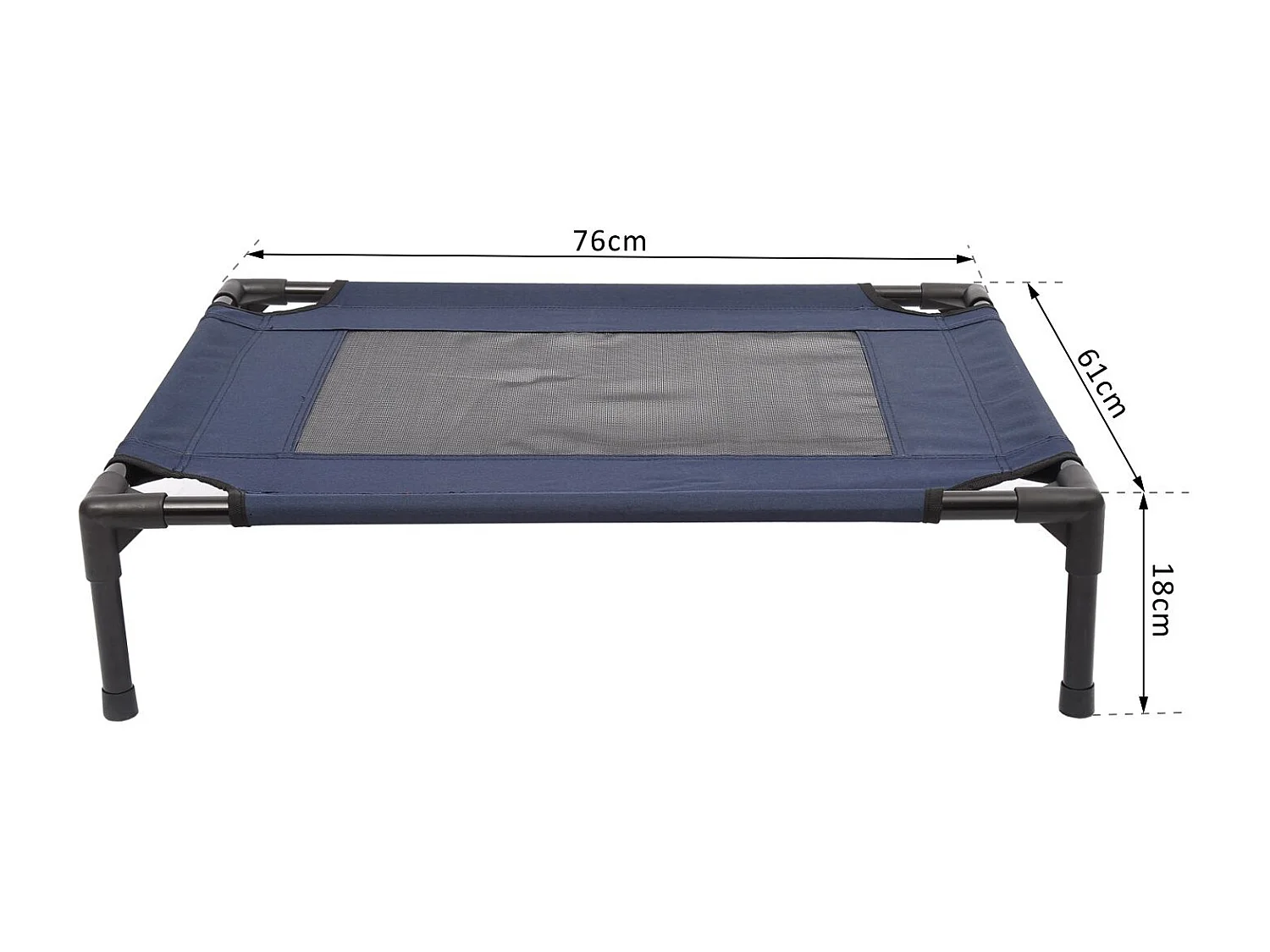 Lit pour chien chat lit de camp grand confort sur pieds tissu oxford textilène micro-perforé 76L x 61l x 18H cm bleu marine noir