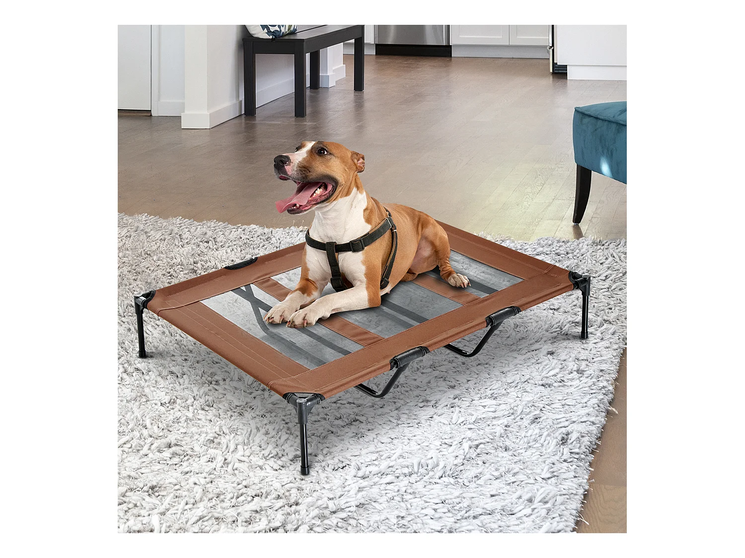 Lit sur pieds XXL pour chien chat lit de camp animal lit surélevé Oxford textilène micro-perforé dim. 122L x 92l x 23H cm marron clair