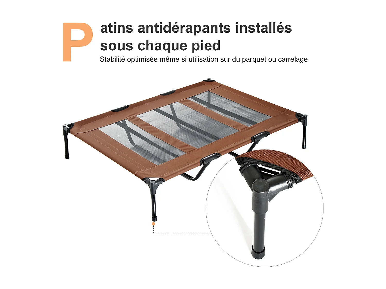Lit sur pieds XXL pour chien chat lit de camp animal lit surélevé Oxford textilène micro-perforé dim. 122L x 92l x 23H cm marron clair
