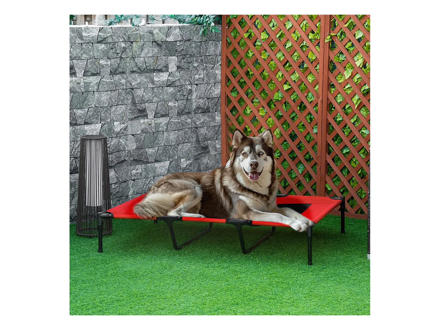 Lit sur pieds XXL pour chien chat lit de camp animal lit surélevé Oxford textilène micro-perforé dim. 122L x 92l x 23H cm rouge