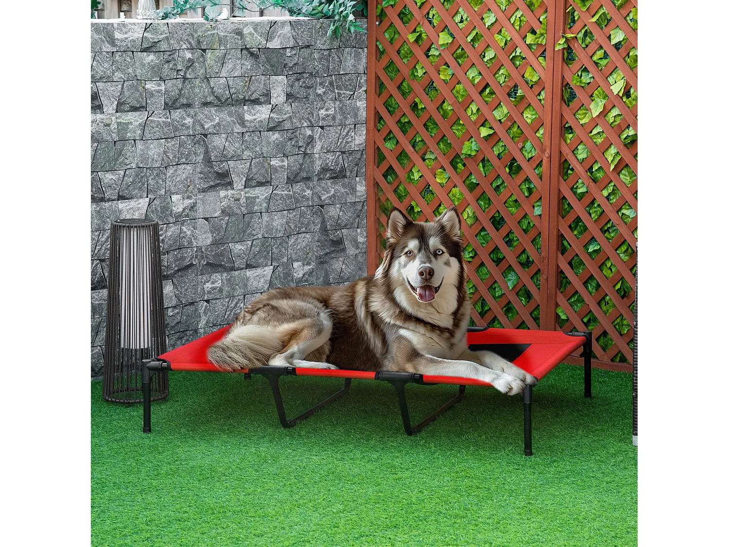 Lit sur pieds XXL pour chien chat lit de camp animal lit surélevé Oxford textilène micro-perforé dim. 122L x 92l x 23H cm rouge