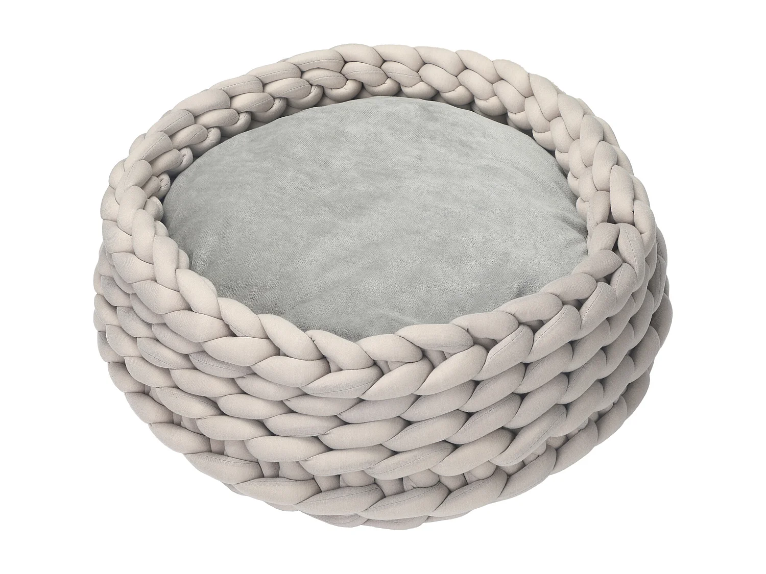 Panier pour chien chat Ø50 x 19H cm effet tressé tricot - coussin amovible et lavable en machine - polyester gris