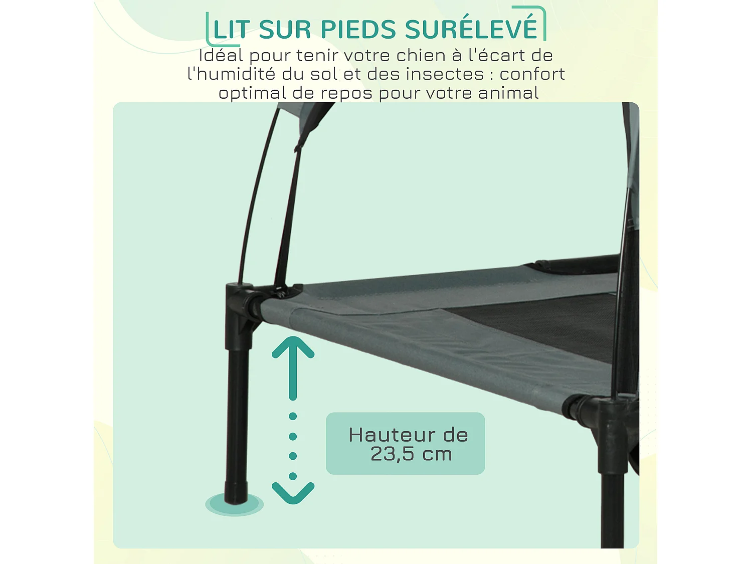 Lit pour chien chat sur pied velum anti-UV tissu Oxford micro-perforé sac transport inclus gris