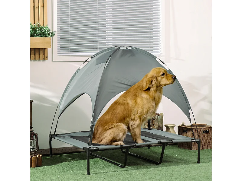 Lit pour chien chat sur pied velum anti-UV tissu Oxford micro-perforé sac transport inclus gris