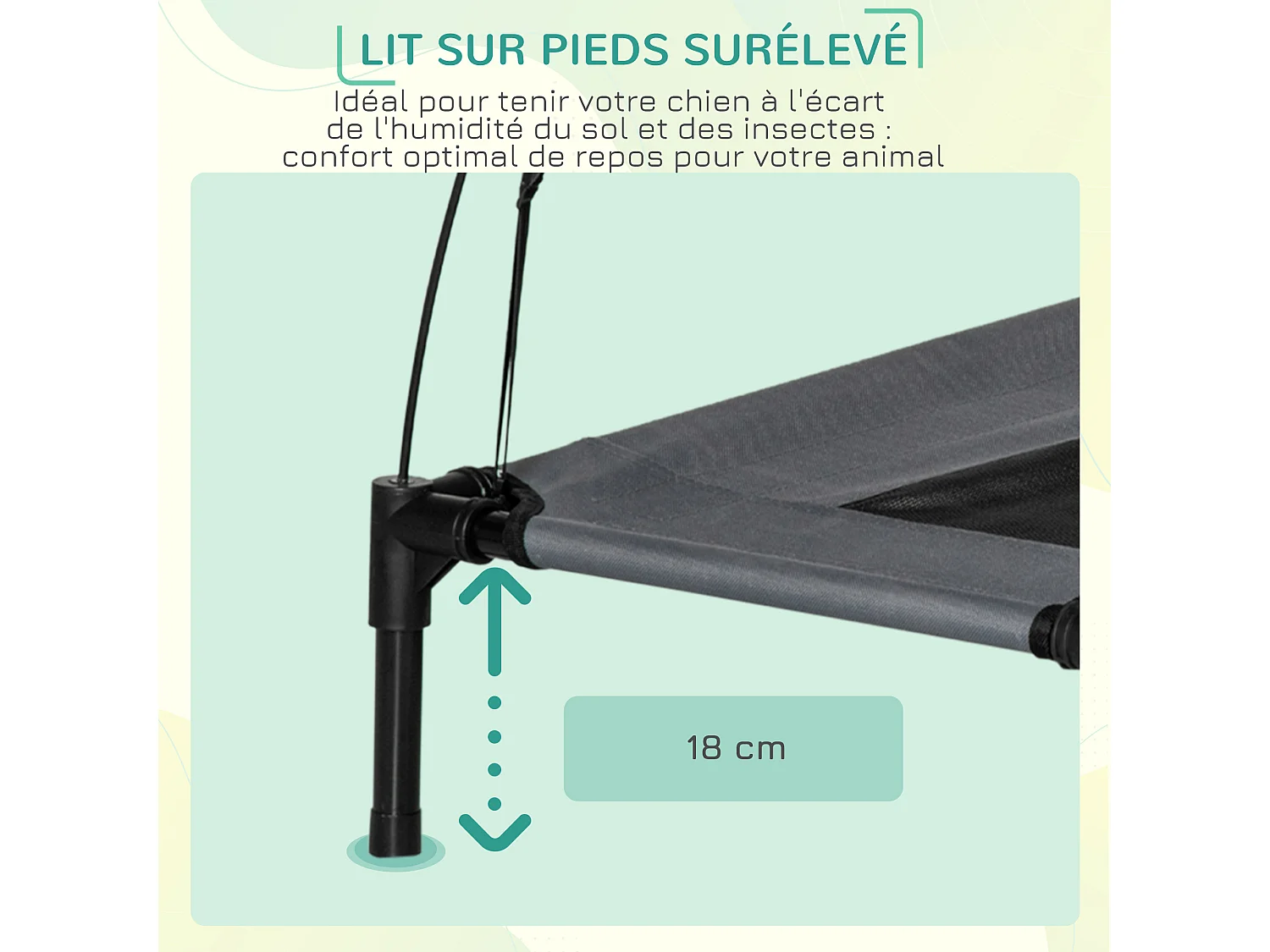 Lit pour chien chat ur pied lit de camp lit urélevé rafraîchiant velum anti-UV Oxford micro-perforé paraol et ac de tranport inclu dim. 92L x 76l x 90H cm gri noir