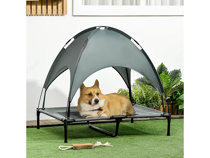 Lit pour chien chat ur pied lit de camp lit urélevé rafraîchiant velum anti-UV Oxford micro-perforé paraol et ac de tranport inclu dim. 92L x 76l x 90H cm gri noir