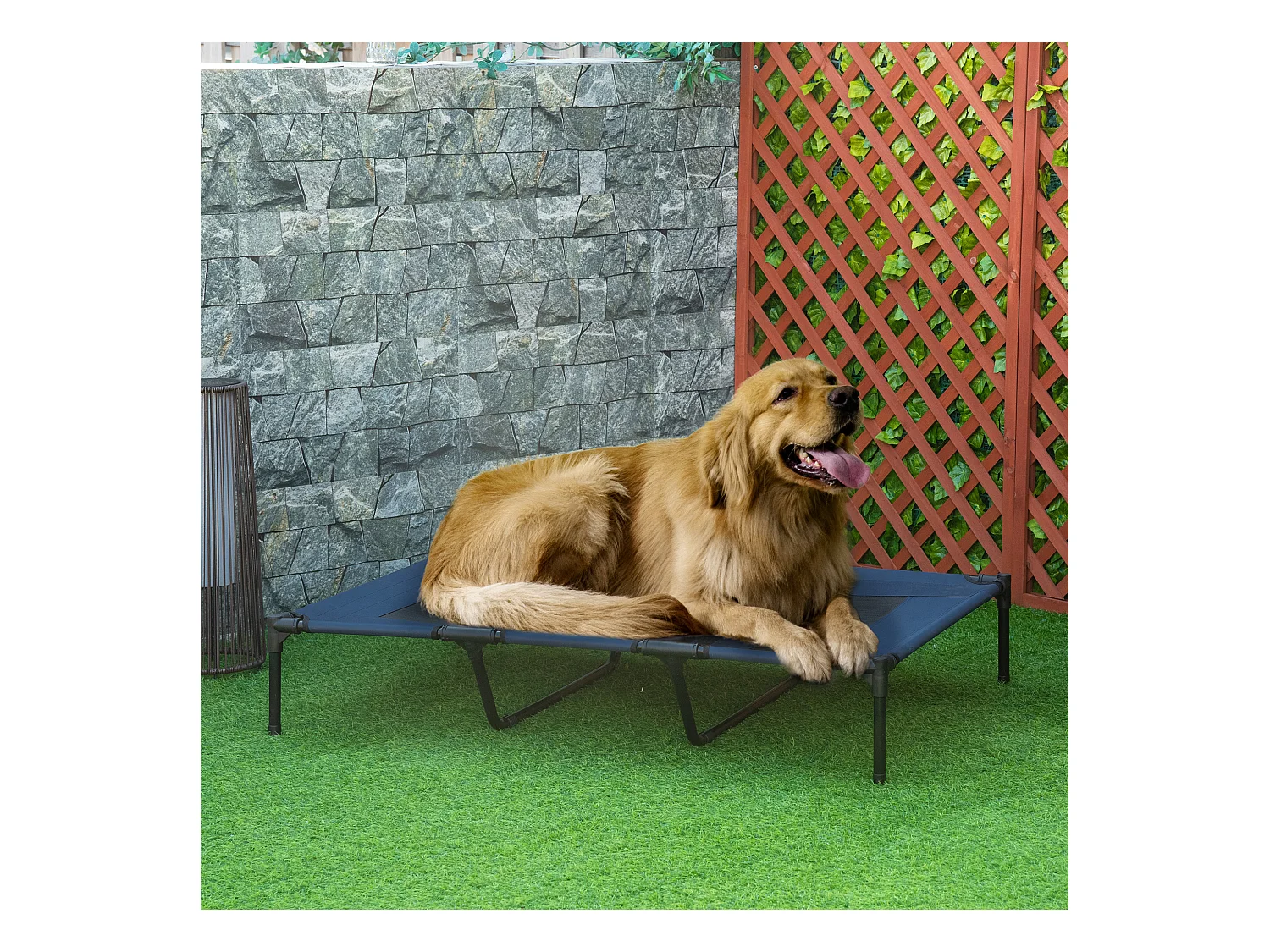 Lit sur pieds XXL pour chien chat lit de camp animal lit surélevé Oxford textilène micro-perforé dim. 122L x 92l x 23H cm bleu