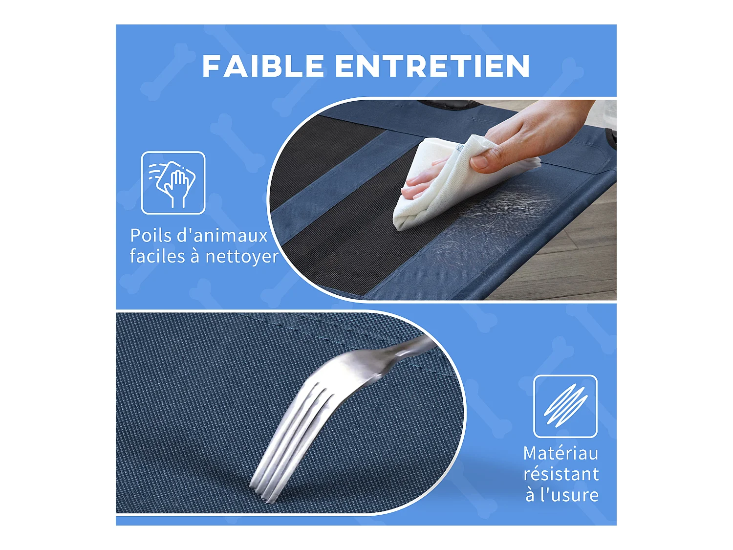 Lit sur pieds XXL pour chien chat lit de camp animal lit surélevé Oxford textilène micro-perforé dim. 122L x 92l x 23H cm bleu